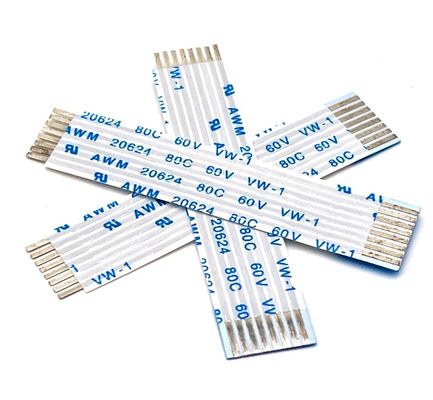 Elektronische platte, flexibele kabel met 8 pinnen Goudgeplatte 1,25 mm 10 cm Ffc-kabel UL20624 80C 60V