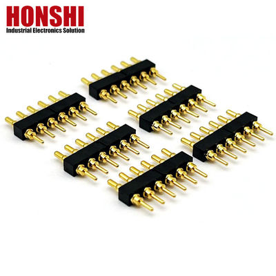 Vrouwelijke Pogo Pin Connector 6P Goud bekleed H2.5 Dip Type Messing Contact Voor PCB Hoogstroom