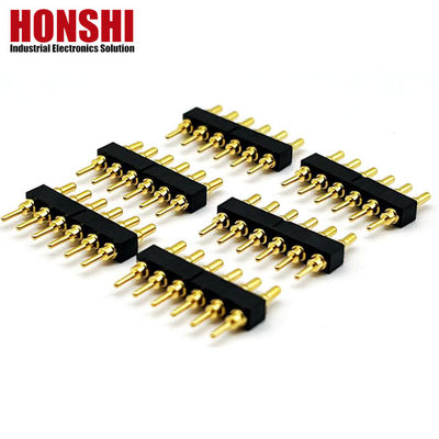 Vrouwelijke Pogo Pin Connector 6P Goud bekleed H2.5 Dip Type Messing Contact Voor PCB Hoogstroom