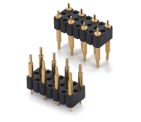 Custom 5.08mm Pitch Pogo Pin Connector Man 8 Pin 4.0mm Drie rijen voorjaar geladen