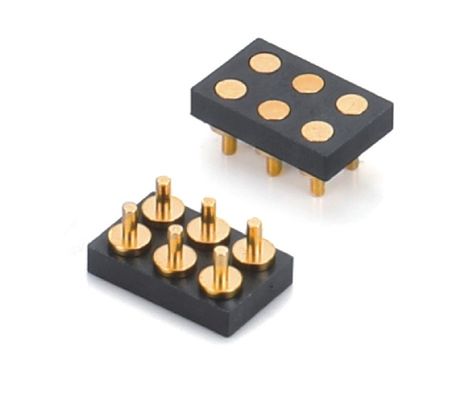 2.54mm Pitch Vrouwelijke 6 pin PCB Connector Spring geladen Pogo Pin Connector Smt Type