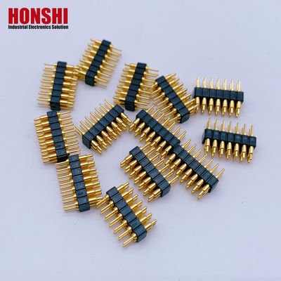 Op maat gemaakte 2.0mm Pitch Brass Pogo Pin 2 Row 14Pin Spring Loaded Connectors Manlijk Geslacht