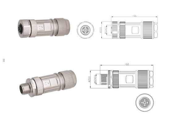 Zinklegering Schelp Circular Wire Connector M12 8 Pin Male Ethernet Connector Assembly