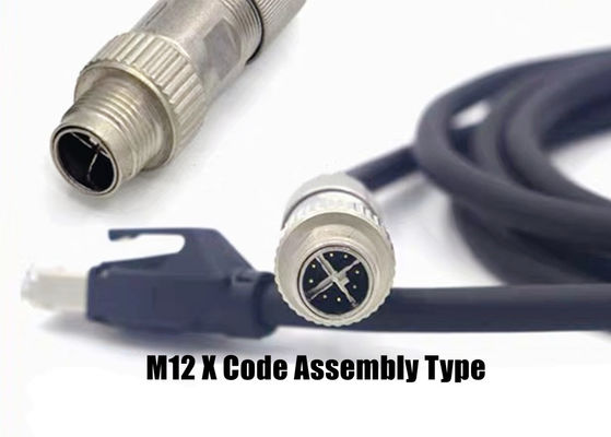 Zinklegering Schelp Circular Wire Connector M12 8 Pin Male Ethernet Connector Assembly
