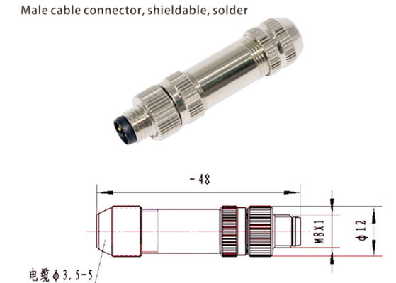 M8 IP67 Circulaire aansluiting Mannelijke schildplug 3 4 5 6 8 Pin assemblage type aansluiting