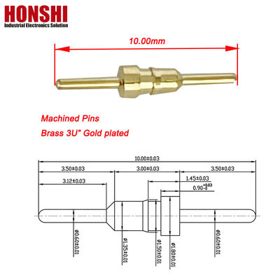 CNC-bewerkte contactspeld Messing Fitting Messing Plug Pin Electrical Round Pin 10.0mm