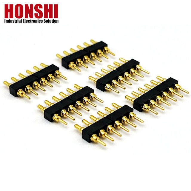 Vrouwelijke Pogo Pin Connector 6P Goud bekleed H2.5 Dip Type Messing Contact Voor PCB Hoogstroom
