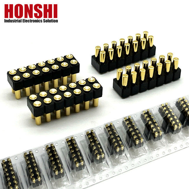 2.54mm High Current Pogo Pin Connector Vrouwelijke 2x7P Goudgeplatte H2.5 SMT Type Voor PCB