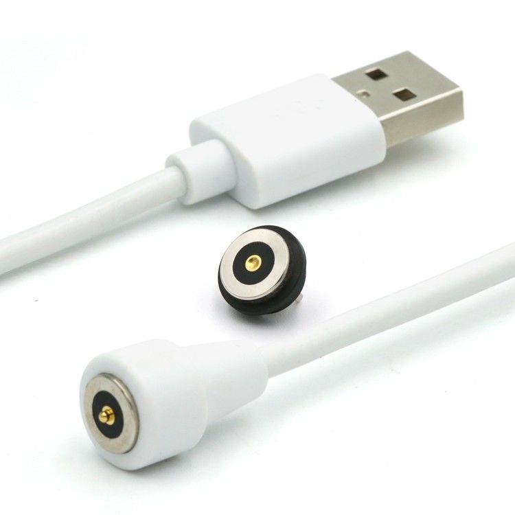 2 Pin Magnetische Pogo Pin Connector Kabel naar USB Type A M Witte kabel